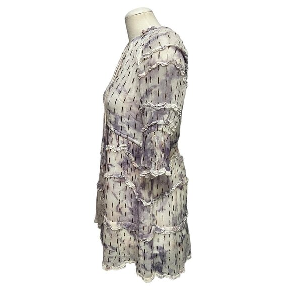 Hemant & Nandita Vivian Color Gold Splash Peasant Dress Sz XS Womens Purple Shee - Picture 7 of 14